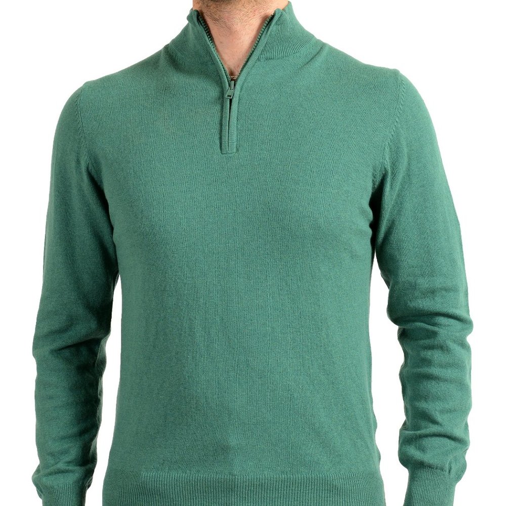 Pierre Balmain Men's Green Wool Cashmere 1/3 Zip Pullover Sweater